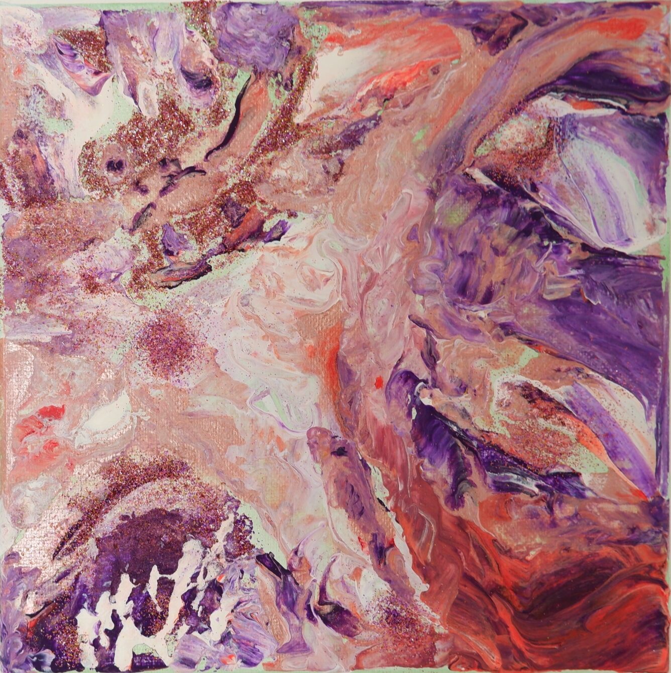 vibe. 2025. acrylic & glitter on canvas 20 × 20 cm